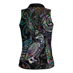 Aotearoa Moko Tribal Tattoo Women Sleeveless Polo Shirt New Zealand Maori Penguin and Fantail Paua Shell Style