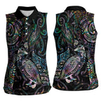 Aotearoa Moko Tribal Tattoo Women Sleeveless Polo Shirt New Zealand Maori Penguin and Fantail Paua Shell Style