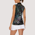 Aotearoa Moko Tribal Tattoo Women Sleeveless Polo Shirt New Zealand Maori Penguin and Fantail Paua Shell Style