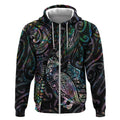 Aotearoa Moko Tribal Tattoo Zip Hoodie New Zealand Maori Penguin and Fantail Paua Shell Style