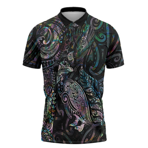 Aotearoa Moko Tribal Tattoo Zipper Polo Shirt New Zealand Maori Penguin and Fantail Paua Shell Style