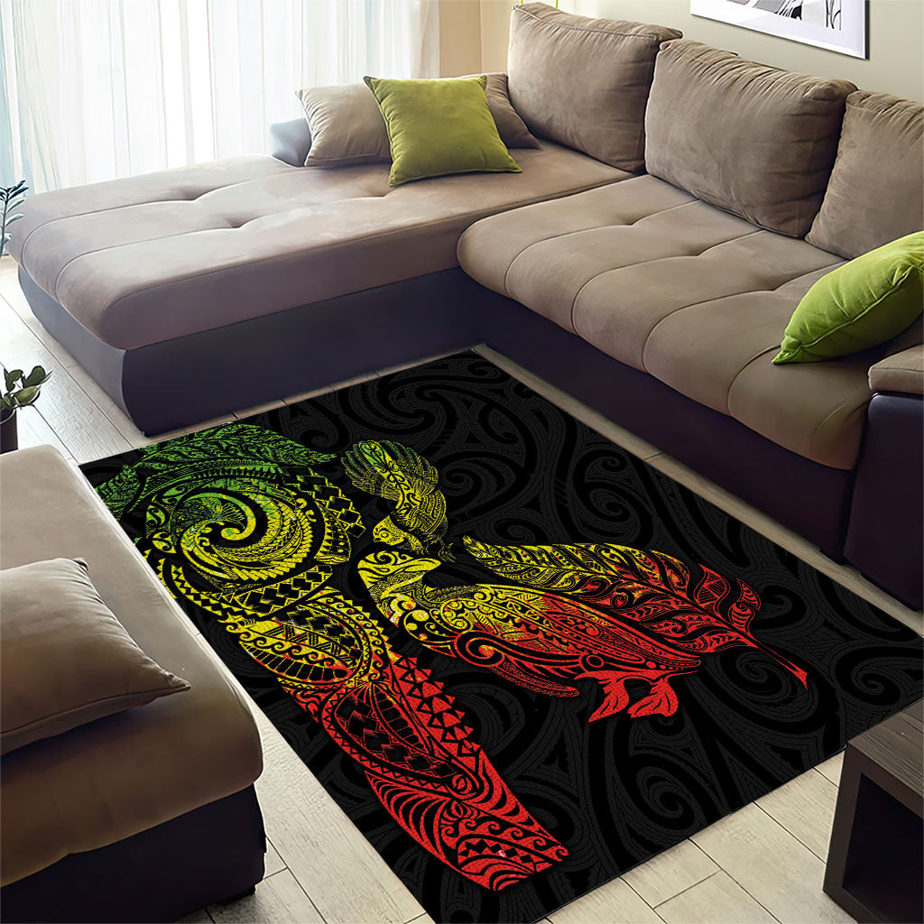 Aotearoa Moko Tribal Tattoo Area Rug New Zealand Maori Penguin and Fantail Reggae Style