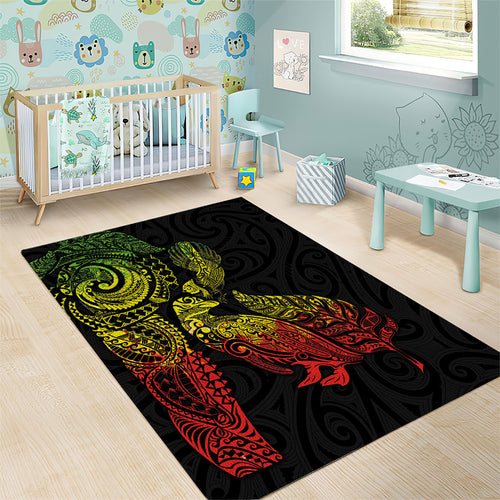 Aotearoa Moko Tribal Tattoo Area Rug New Zealand Maori Penguin and Fantail Reggae Style