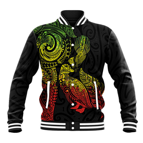 Aotearoa Moko Tribal Tattoo Baseball Jacket New Zealand Maori Penguin and Fantail Reggae Style