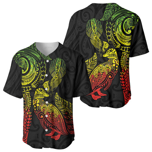 Aotearoa Moko Tribal Tattoo Baseball Jersey New Zealand Maori Penguin and Fantail Reggae Style