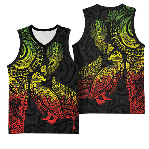 Aotearoa Moko Tribal Tattoo Basketball Jersey New Zealand Maori Penguin and Fantail Reggae Style