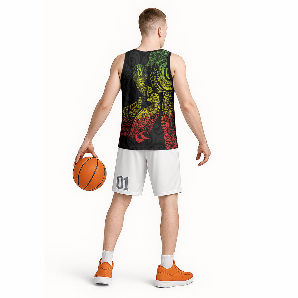 Aotearoa Moko Tribal Tattoo Basketball Jersey New Zealand Maori Penguin and Fantail Reggae Style