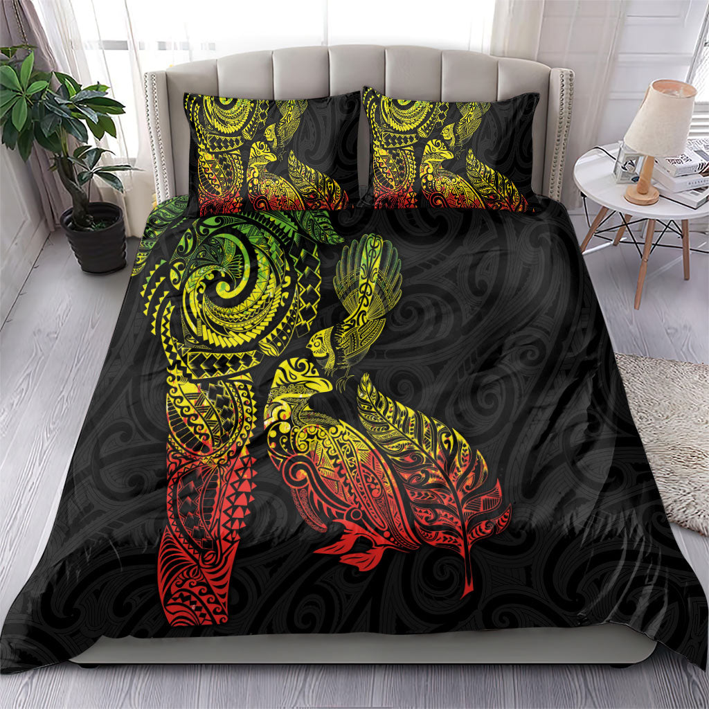 Aotearoa Moko Tribal Tattoo Bedding Set New Zealand Maori Penguin and Fantail Reggae Style