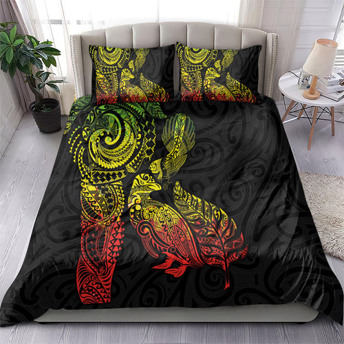 Aotearoa Moko Tribal Tattoo Bedding Set New Zealand Maori Penguin and Fantail Reggae Style