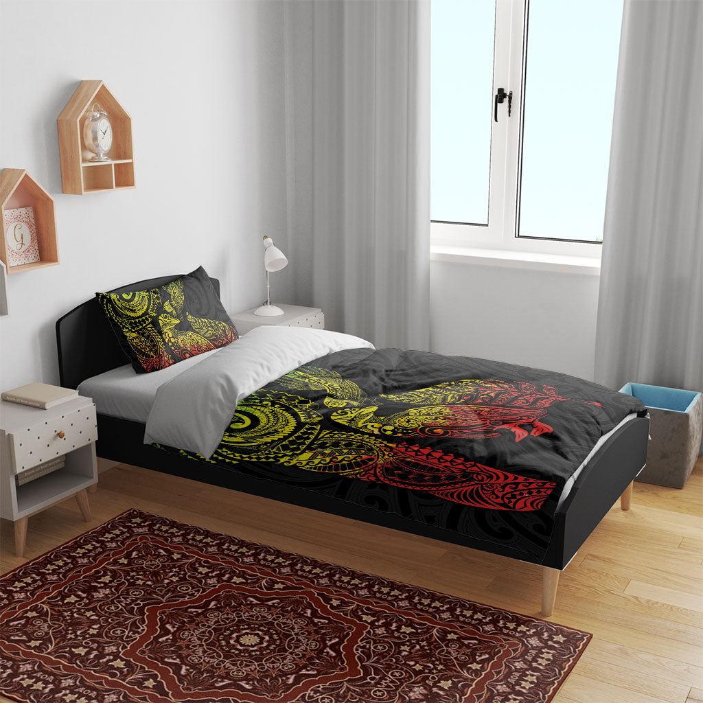 Aotearoa Moko Tribal Tattoo Bedding Set New Zealand Maori Penguin and Fantail Reggae Style
