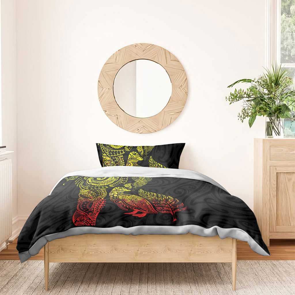 Aotearoa Moko Tribal Tattoo Bedding Set New Zealand Maori Penguin and Fantail Reggae Style
