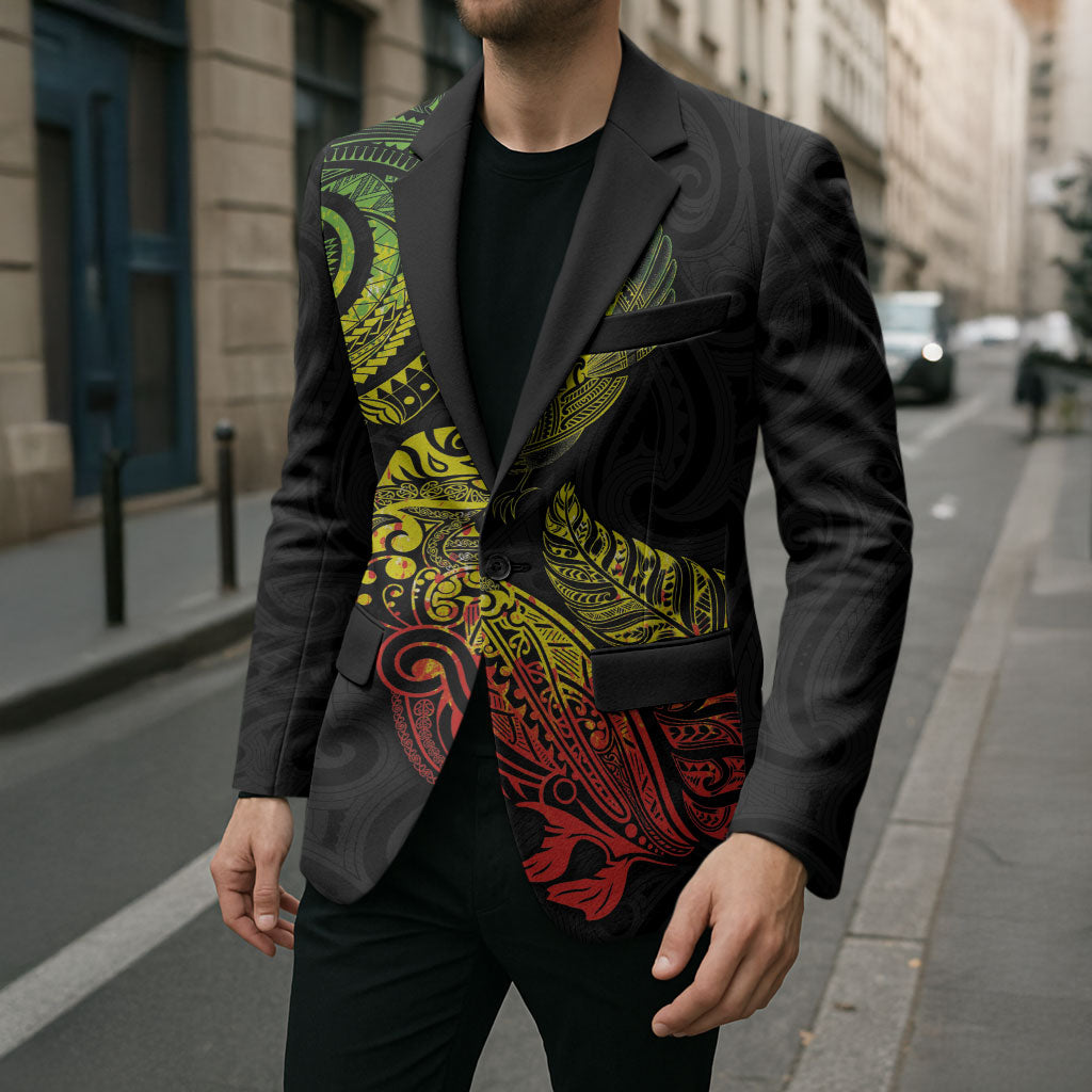 Aotearoa Moko Tribal Tattoo Blazer New Zealand Maori Penguin and Fantail Reggae Style