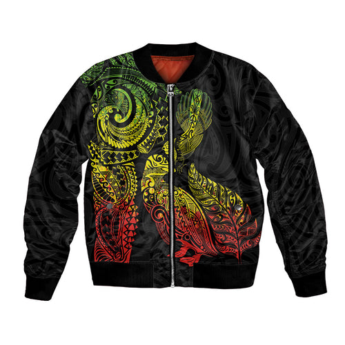 Aotearoa Moko Tribal Tattoo Bomber Jacket New Zealand Maori Penguin and Fantail Reggae Style