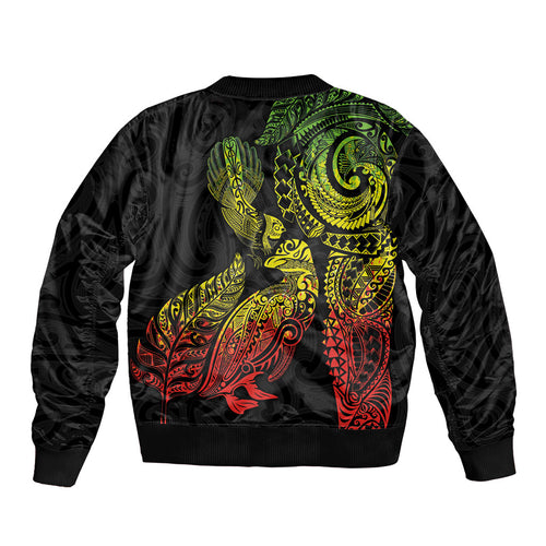 Aotearoa Moko Tribal Tattoo Bomber Jacket New Zealand Maori Penguin and Fantail Reggae Style