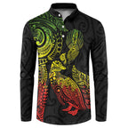 Aotearoa Moko Tribal Tattoo Button Sweatshirt New Zealand Maori Penguin and Fantail Reggae Style