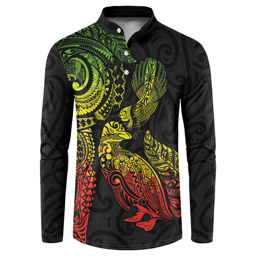 Aotearoa Moko Tribal Tattoo Button Sweatshirt New Zealand Maori Penguin and Fantail Reggae Style