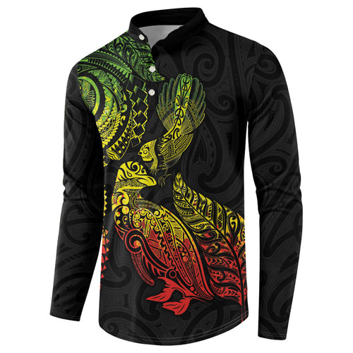 Aotearoa Moko Tribal Tattoo Button Sweatshirt New Zealand Maori Penguin and Fantail Reggae Style