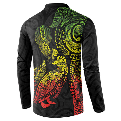 Aotearoa Moko Tribal Tattoo Button Sweatshirt New Zealand Maori Penguin and Fantail Reggae Style