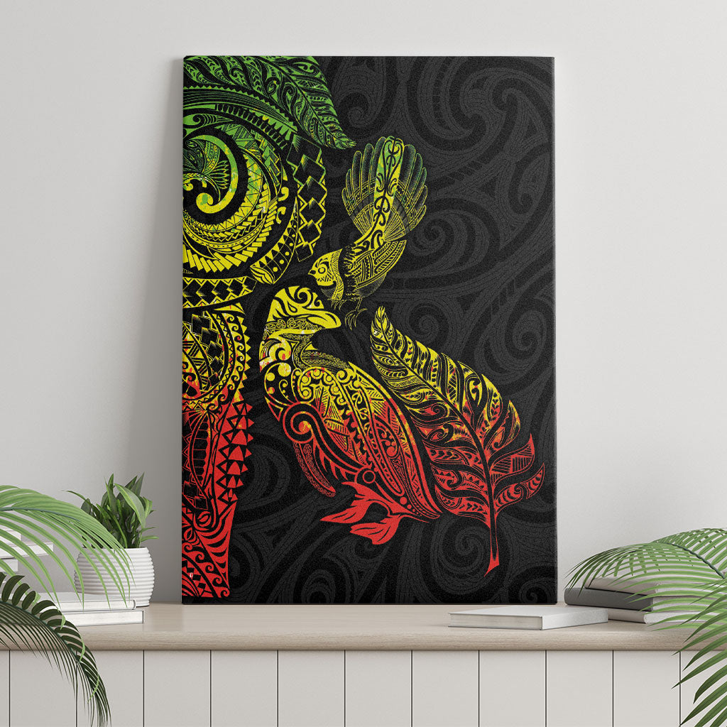 Aotearoa Moko Tribal Tattoo Canvas Wall Art New Zealand Maori Penguin and Fantail Reggae Style
