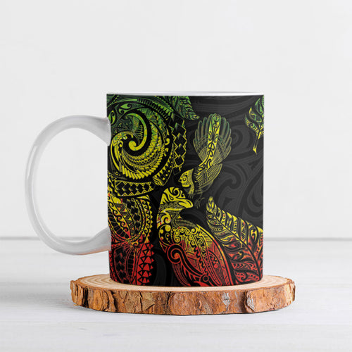 Aotearoa Moko Tribal Tattoo Ceramic Mug New Zealand Maori Penguin and Fantail Reggae Style