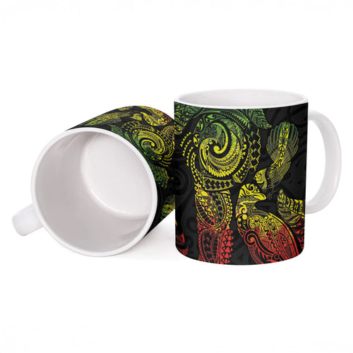 Aotearoa Moko Tribal Tattoo Ceramic Mug New Zealand Maori Penguin and Fantail Reggae Style