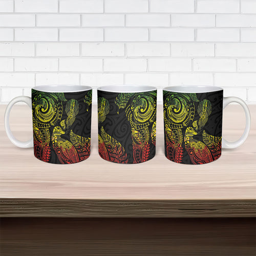 Aotearoa Moko Tribal Tattoo Ceramic Mug New Zealand Maori Penguin and Fantail Reggae Style