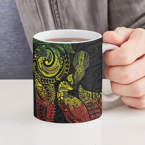 Aotearoa Moko Tribal Tattoo Ceramic Mug New Zealand Maori Penguin and Fantail Reggae Style