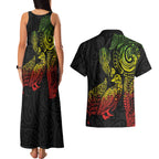 Aotearoa Moko Tribal Tattoo Couples Matching Tank Maxi Dress and Hawaiian Shirt New Zealand Maori Penguin and Fantail Reggae Style