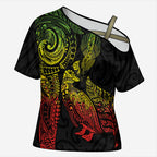 Aotearoa Moko Tribal Tattoo Cross Shoulder Shirt New Zealand Maori Penguin and Fantail Reggae Style