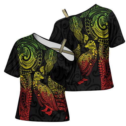 Aotearoa Moko Tribal Tattoo Cross Shoulder Shirt New Zealand Maori Penguin and Fantail Reggae Style