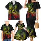 Aotearoa Moko Tribal Tattoo Family Matching Mermaid Dress and Hawaiian Shirt New Zealand Maori Penguin and Fantail Reggae Style