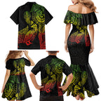 Aotearoa Moko Tribal Tattoo Family Matching Mermaid Dress and Hawaiian Shirt New Zealand Maori Penguin and Fantail Reggae Style