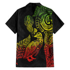 Aotearoa Moko Tribal Tattoo Family Matching Off Shoulder Short Dress and Hawaiian Shirt New Zealand Maori Penguin and Fantail Reggae Style