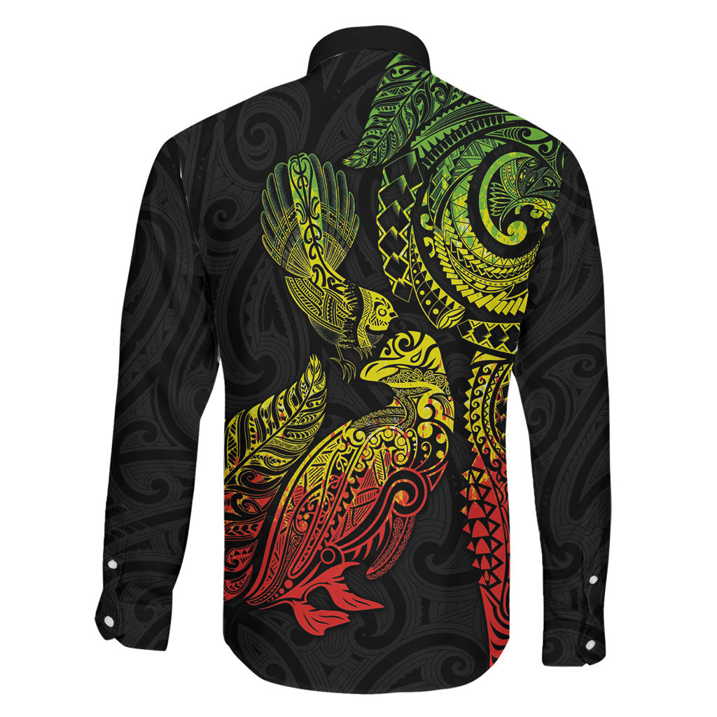 Aotearoa Moko Tribal Tattoo Family Matching Off Shoulder Short Dress and Hawaiian Shirt New Zealand Maori Penguin and Fantail Reggae Style