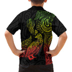 Aotearoa Moko Tribal Tattoo Family Matching Puletasi and Hawaiian Shirt New Zealand Maori Penguin and Fantail Reggae Style