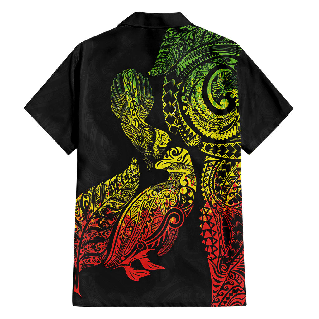 Aotearoa Moko Tribal Tattoo Family Matching Puletasi and Hawaiian Shirt New Zealand Maori Penguin and Fantail Reggae Style