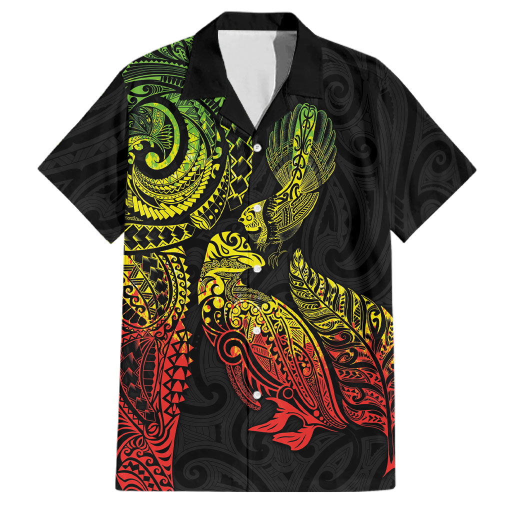 Aotearoa Moko Tribal Tattoo Family Matching Short Sleeve Bodycon Dress and Hawaiian Shirt New Zealand Maori Penguin and Fantail Reggae Style