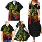 Aotearoa Moko Tribal Tattoo Family Matching Summer Maxi Dress and Hawaiian Shirt New Zealand Maori Penguin and Fantail Reggae Style