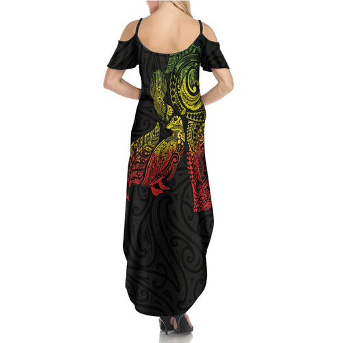 Aotearoa Moko Tribal Tattoo Family Matching Summer Maxi Dress and Hawaiian Shirt New Zealand Maori Penguin and Fantail Reggae Style