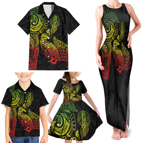 Aotearoa Moko Tribal Tattoo Family Matching Tank Maxi Dress and Hawaiian Shirt New Zealand Maori Penguin and Fantail Reggae Style