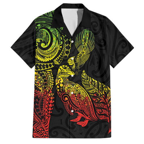 Aotearoa Moko Tribal Tattoo Family Matching Tank Maxi Dress and Hawaiian Shirt New Zealand Maori Penguin and Fantail Reggae Style