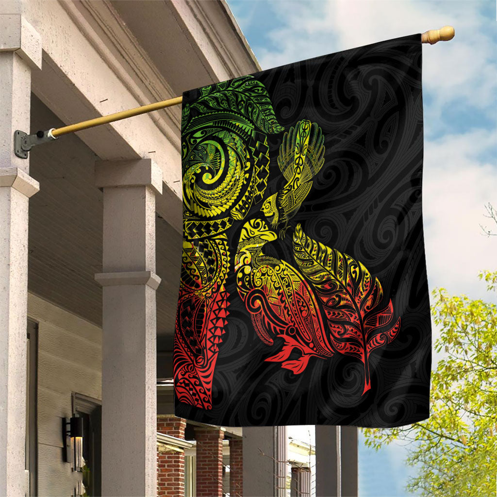 Aotearoa Moko Tribal Tattoo Garden Flag New Zealand Maori Penguin and Fantail Reggae Style