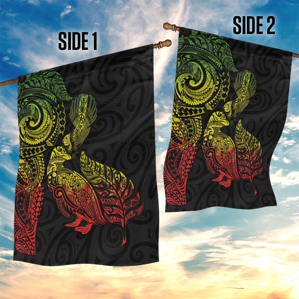 Aotearoa Moko Tribal Tattoo Garden Flag New Zealand Maori Penguin and Fantail Reggae Style