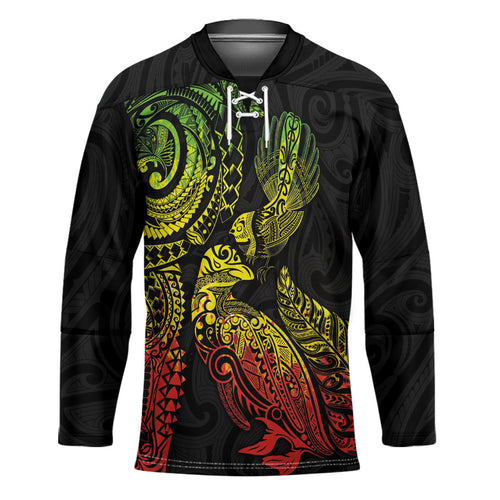 Aotearoa Moko Tribal Tattoo Hockey Jersey New Zealand Maori Penguin and Fantail Reggae Style
