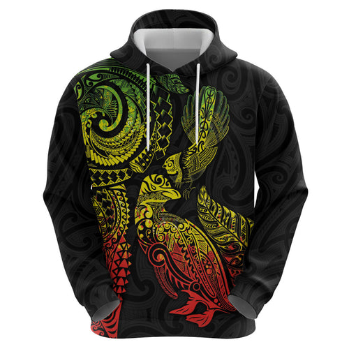 Aotearoa Moko Tribal Tattoo Hoodie New Zealand Maori Penguin and Fantail Reggae Style