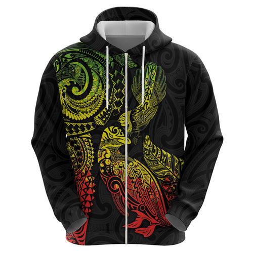 Aotearoa Moko Tribal Tattoo Hoodie New Zealand Maori Penguin and Fantail Reggae Style