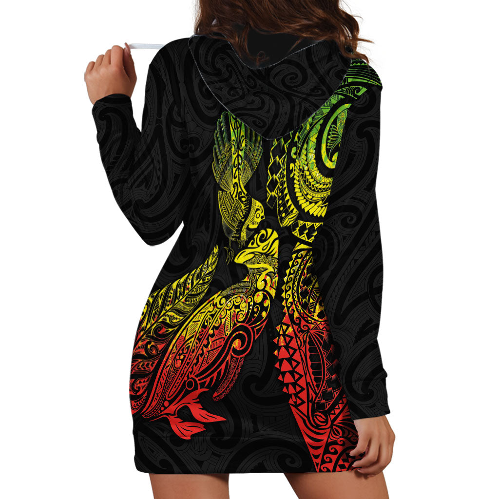 Aotearoa Moko Tribal Tattoo Hoodie Dress New Zealand Maori Penguin and Fantail Reggae Style