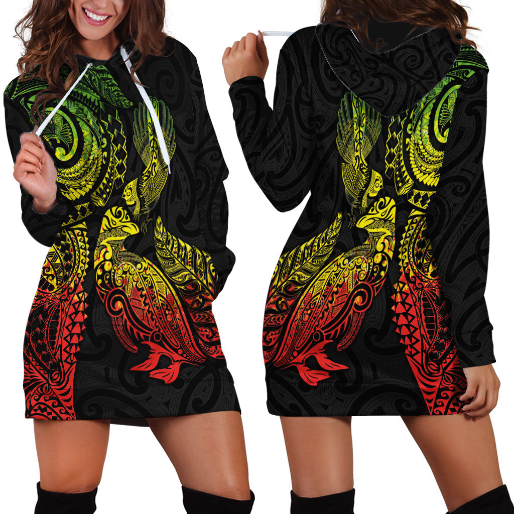 Aotearoa Moko Tribal Tattoo Hoodie Dress New Zealand Maori Penguin and Fantail Reggae Style