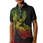Aotearoa Moko Tribal Tattoo Kid Polo Shirt New Zealand Maori Penguin and Fantail Reggae Style