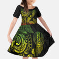 Aotearoa Moko Tribal Tattoo Kid Short Sleeve Dress New Zealand Maori Penguin and Fantail Reggae Style